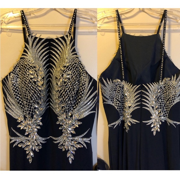 Navy Blue & Silver Gown - Picture 2 of 4